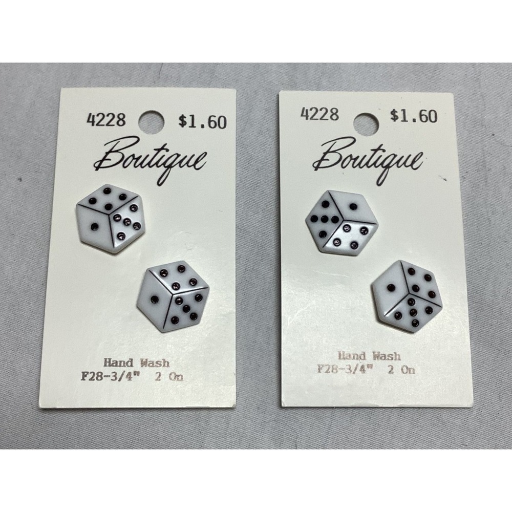 VINTAGE Boutique DICE BLACK WHITE PLASTIC  Buttons lot of 4 3/4" new